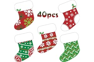 Blulu 40 Pcs Mini Colorful Christmas Stocking Cut-Outs Assorted Xmas Stocking Cut-Outs with Glue Point Dots for Winter Bulletin Board Classroom School Christmas Candy Party Decorations