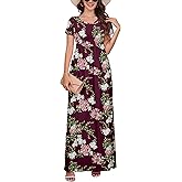 DEARCASE Maxi Dress for Women Short Sleeve Casual Summer Loose Plain Comfy Long Dresses with Pockets