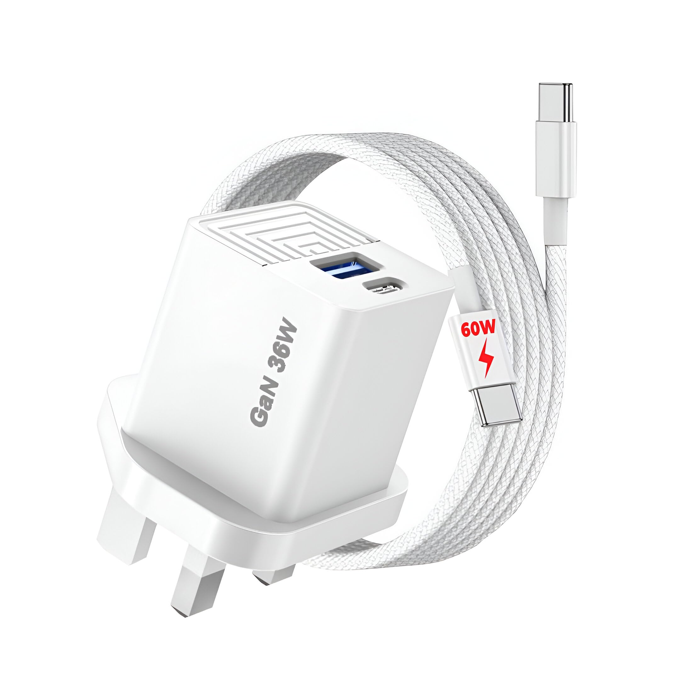 DN‑Technology For iPhone 17 16 15 Charger with Cable USB C GaN 36W SuperFast USB A UK Charging Plug Cable 60W TypeC Braided Meets USB-IF& MFi Specs for iPhone 17/16/15 Pro/Max/Air/Plus iPad Smartphone