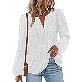 MEROKEETY Women's Fall Long Sleeve Blouse Shirt 2025 Dressy Casual Crochet Lace V Neck Swiss Dot Tops