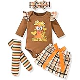 fioukiay My First Thanksgiving Baby Girls Outfit Turkey Romper Short Skirt with Headband Infant Newborn Clothes Set