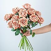 Ttranewsoo Fake Roses Faux Flowers Silk Roses 16.5In Artificial Roses with Stems Realistic Artificial Flowers Suitable for Indoor Home Decoration Diy Bouquet Wedding Decoration Party Decor 12PCS Khaki