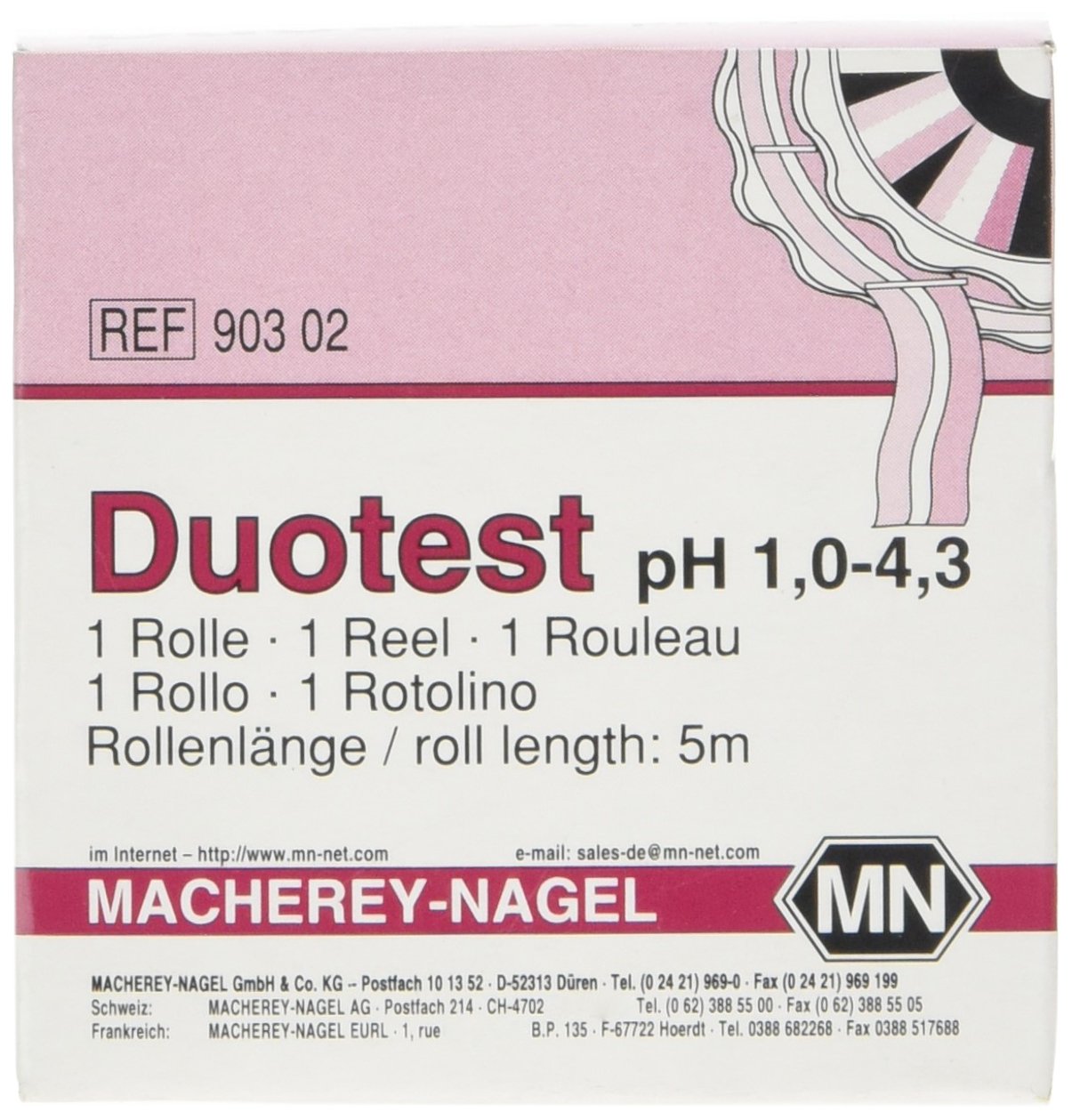 Camlab 1138824 DUOTEST pH 1.0-4.3 Strip, 5 m x 10 mm Reel