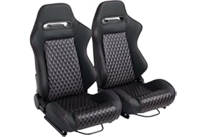 JIABEIR Universal Racing Seats Pair Bucket Seat For Cars Black PVC Leather Pink Diamond Stitch With Dual Lock Sliders(Not Including Seat Bracket)