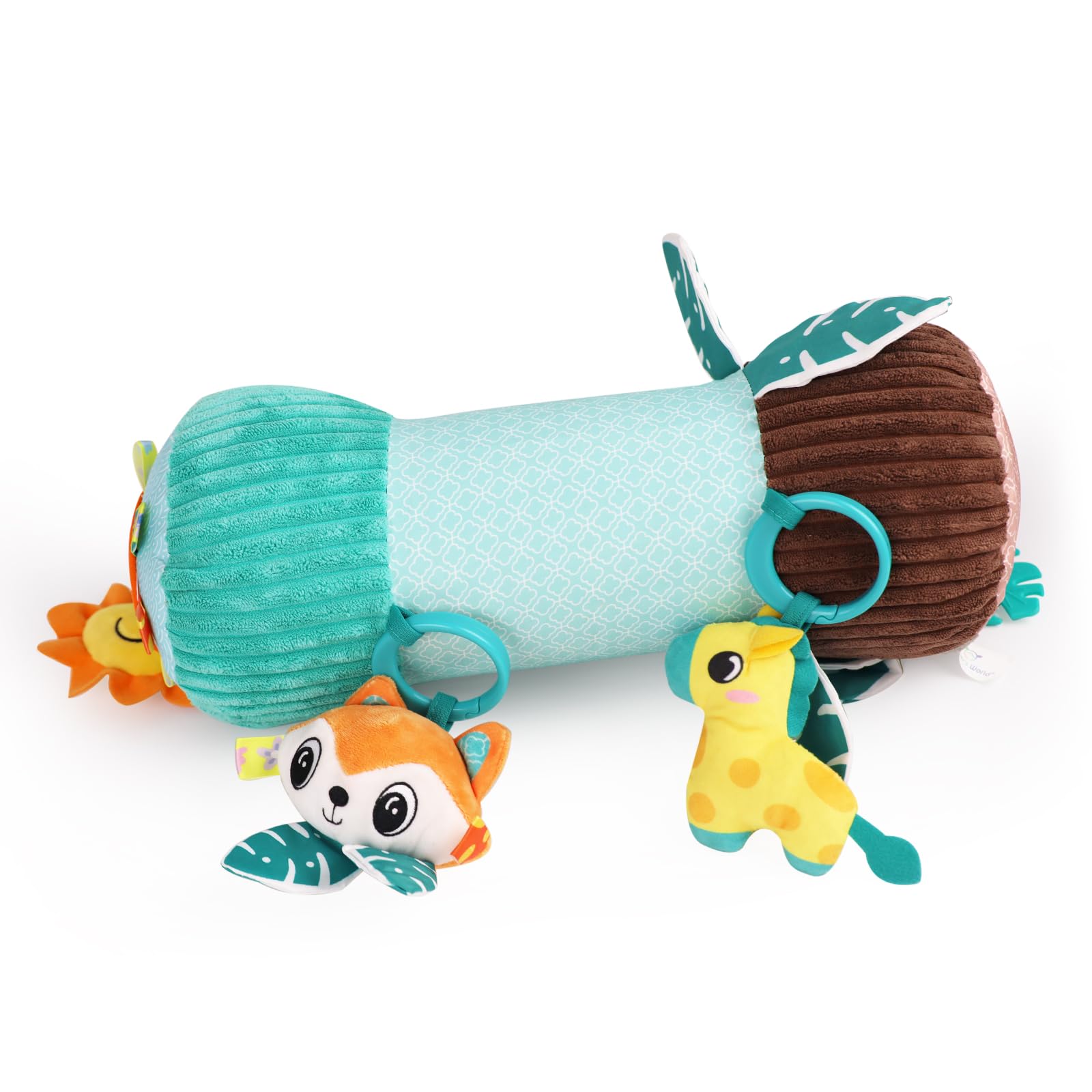 Photo 1 of Blublu Park Inflatable Baby Tummy Time Toys Pillow for Newborn, Montessori Baby Sensory Toys Roller with Detachable Mirror, Squeaker, Teether & Rattle, Help with Early Development 3-6 Months (Fox)