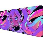 Anime Girl Gaming Mouse Pad Desk Pad Lollipo Cute Purple Neon Cool Game Large Gaming Mouse Mat with Stitched Edges,Non-Slip Waterproof Rubber Base Mouse Mat 31.5"x11.8"