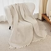 HSOFTIFY 100% Pure Linen Blanket with Fringe, 49.6" x 59.8" - Blankets Lightweight Breathable, Decorative Linen Throw Blanket for Living Room Couch Sofa and Bed,Linen
