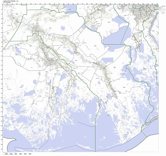 Lafourche Parish, Louisiana LA ZIP Code Map Not Laminated
