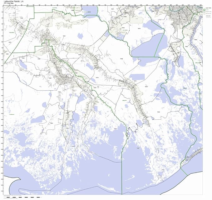 Lafourche Parish, Louisiana LA ZIP Code Map Not Laminated