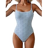 Aidonger Women's Classic Textured Floral One Piece Swimsuit Square Neck Tummy Control Bathing Suit with Adjustable Straps