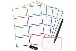 TAGGVIA Name Tags Stickers 352 Pcs (3.5 x 2.25 Inches) with Waterproof Marker–Assorted Large Name Tags for Clothes with Colorful Border & Strong Adhesion on Fabric, Paper, Plastic–Ideal for Home & Office