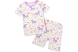 babee Reshinee Bamboo Viscose Toddler Unicorn Mermaid Girls Kids Pajamas Short Sleeve Summer Cool Snug fit Pjs 12M-8Y 2pcs