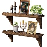 QsQueen Scalloped Wood Wall Shelf &ndash; 17 Inch Floating Shelf with Wood Brackets, Easy to Install Rustic Wall Shelf for Living Room, Bedroom, Bathroom, or Any Space