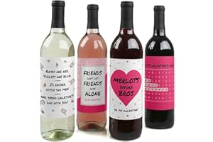 Big Dot of Happiness Be My Galentine - Valentine's Day Gift for Women and Men - Wine Bottle Label Stickers - Set of 4