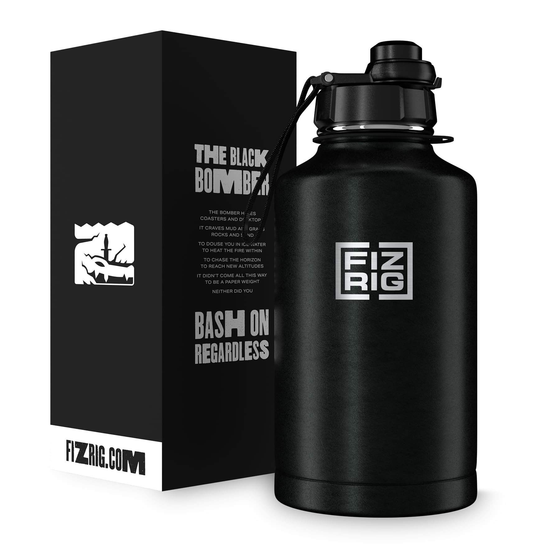 FIZRIG Stainless Steel Water Bottle | Sports Hydration Gym Jug | Double Wall Insulation | Extra Strong, Leak Proof | Flip Open 180º Locking Lid (1.8L)