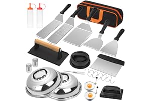 WILDONE Griddle Accessories Kit, 25PCS Flat Top Grill Accessories Set for Blackstone and Camp Chef, Grill Spatula Set with Enlarged Spatulas, Basting Cover, Scraper, Carry Bag for Outdoor BBQ