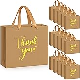 Kolldenn 16 Pcs Thank You Gift Bags with Handle Wrap Bags Bulk Totes for Birthdays Business Wedding Baby Shower Party Favors (11.81 x 9.84 x 3.94 Inches, Kraft)