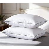 WhatsBedding Goose Down Bed Pillows Queen Size Set of 2, 20x30 Inch | Luxury Hotel Bed Pillows for Deep Sleep, Fluffy Soft Feather Down Pillow for Back, Stomach or Side Sleepers
