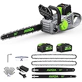 Electric Chainsaw Cordless, 42V 16 Inch Battery Chainsaw with Brushless Motor and Quiet Superior Cutting Power, Hand Battery Powered chainsaw for Tree Trimming Wood Cutting, 2 Battery and Charger