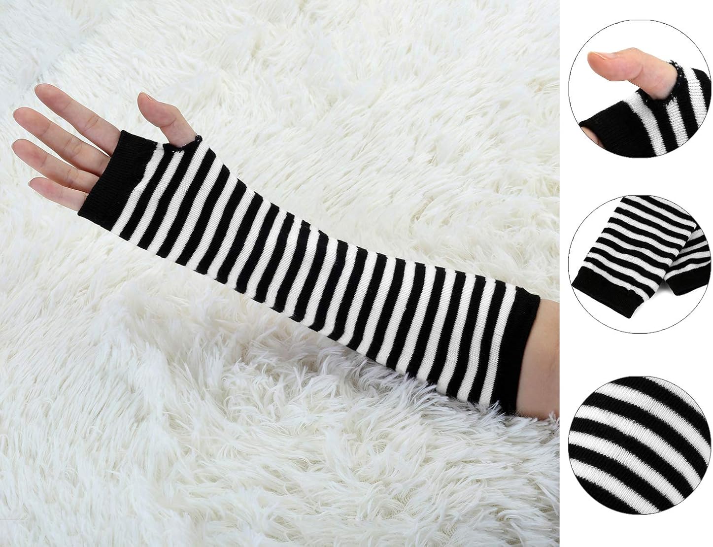 Allegra K White Black Stripe Print Stretchy Fingerless Arm Warmers Gloves Pair at  Women’s Clothing store