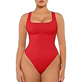 FeelinGirl Bodysuits for Women Seamless Square Neck Tummy Control Compression Thong Shapewear Bodysuit Tank Tops Bodysuit