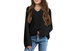 Imily Bela Girls Bell Sleeve V Neck Knit Sweaters Kids Fashion Crop Pullover Sweater Tops
