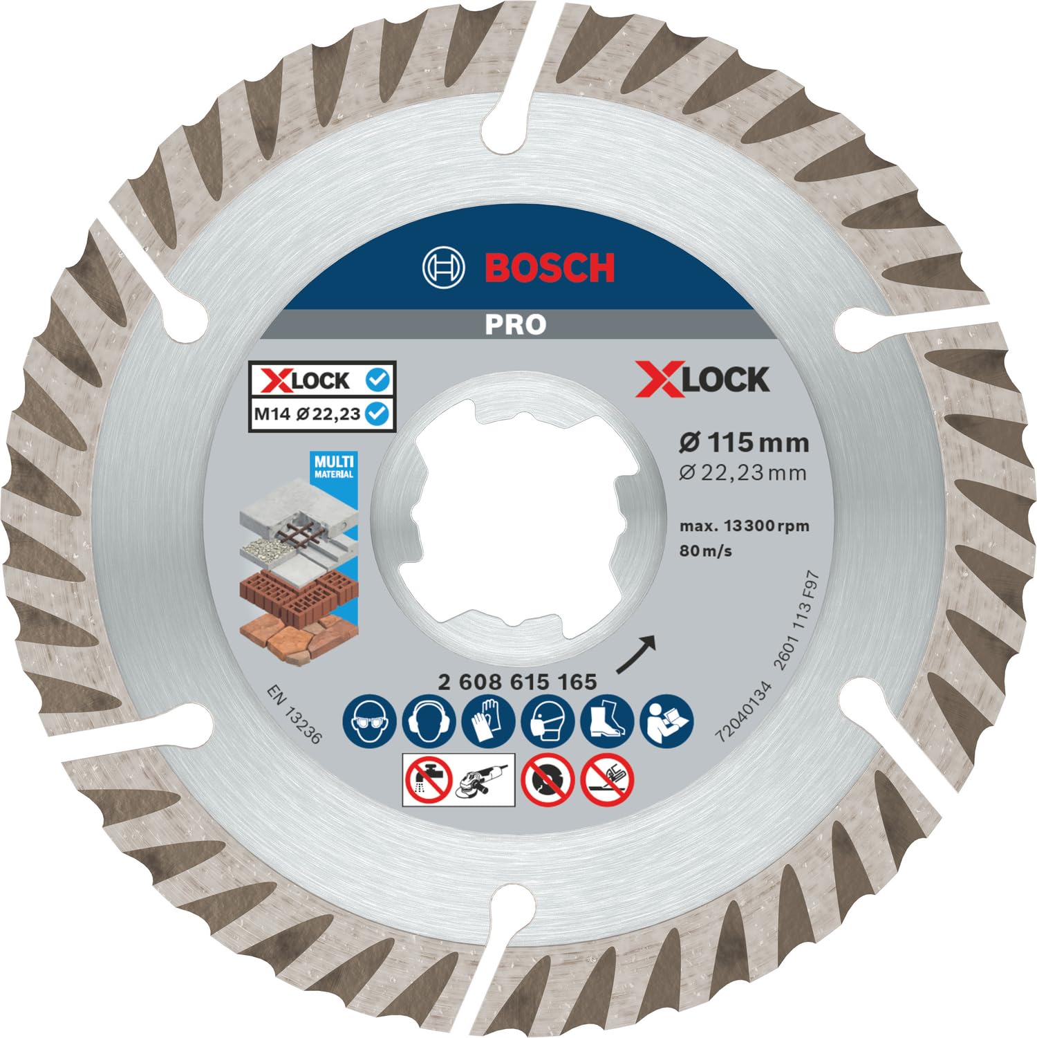 Bosch 1x PRO Multi Material Diamond Cutting Disc for X-Lock and for Small Angle Grinders (for Concrete, Reinforced concrete, Ø 115 mm, Professional Accessory Small Angle Grinder)