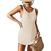 BreathSunny Womens Crochet Floral Knit Loose Fit Beach Mini Dress Summer 2025 Sexy Backless V Neck Bathing Suit Cover Up
