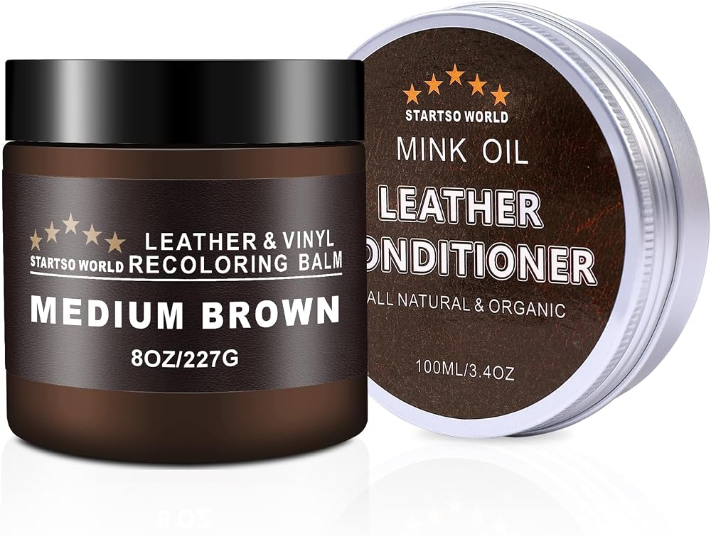 STARTSO WORLD Leather Recoloring Balm 8oz Leather Repair Kit Medium Brown