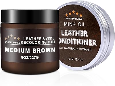 STARTSO WORLD Leather Recoloring Balm 8oz Leather Repair Kit Medium Brown