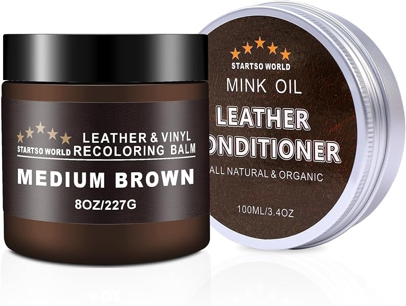 STARTSO WORLD Leather Recoloring Balm 8oz Leather Repair Kit Medium Brown