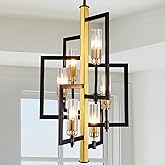 Wellmet Black Gold Chandelier Light，6-Light Brass Geometric Chandeliers for Dining Room, Modern Pendant Lighting Fixture Hang