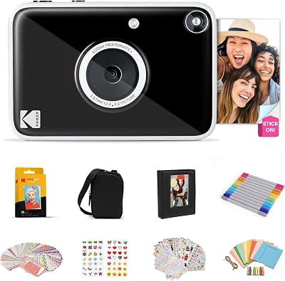 Printomatic+ Fotocamera Istantanea 10MP Confezione Regalo con Custodia, Zink 2x3” 20pz, Album, Adesivi e Pennarelli – Nero