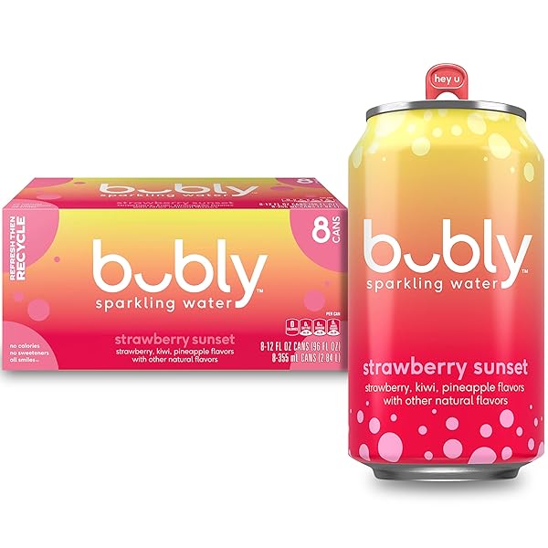BUBLY SPARKLING WATER, STRAWBERRY SUNSET, ZERO SUGAR &...