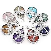 LE SKY 6 Pcs Natural Stone Pendants Waterdrop Shape Quartz Crystal Agate Stone dragonfly Pattern for Jewelry Making Necklace Bracelet