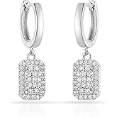 Rectangle CZ Dangle Wide Hoop Earrings for Women – 10mm Charm, 25mm Total Length, Elegant Gift Earrings.KT001
