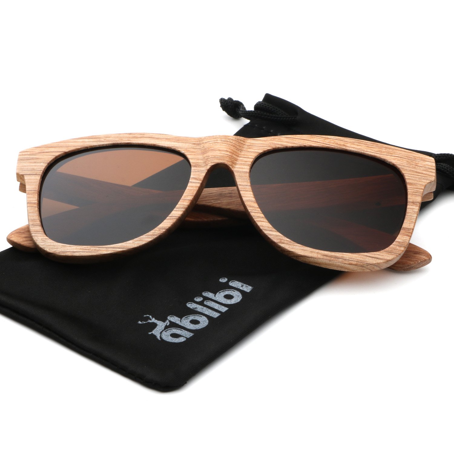ABLIBI Handmade Real Bamboo Wood Sunglasses Polarized Lens With Wood Box (Beech Grey, Brown)