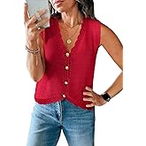 Saodimallsu Womens Sleeveless V Neck Sweater Vest Cropped Button Down Casual Loose Knit Summer Going Out Tops