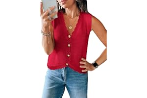 Saodimallsu Womens Sleeveless V Neck Sweater Vest Cropped Button Down Casual Loose Knit Summer Going Out Tops