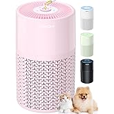 AIRROMI Pets Air Purifier for Home Allergies,Up to 660 ft². HEPA Deodorizing Activated Carbon Filter,With Fragrance Sponge for Better Sleep,Night Light,Pet Dander,Smoke,Odors,Air Cleaner A2002 Pink