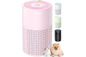AIRROMI Pets Air Purifier for Home Allergies,Up to 660 ft².Yellow Deodorizing Activated Carbon Filter,With Fragrance Sponge for Better Sleep,Night Light,Pet Dander,Smoke,Odors,Air Cleaner A2002 Pink