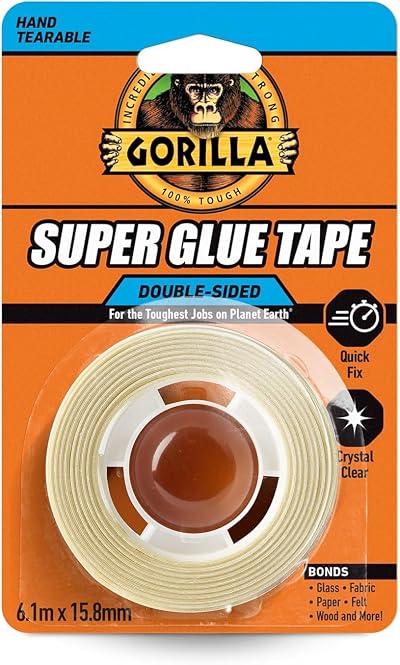 GORILLA Super Glue Tape 6.1m x 15.88mm Double Sided Clear Heavy Duty Permanent