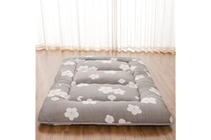 Zelladorra Japanese Floor Mattress, Futon Mattress with Portable Storage Bag, Roll Up Mattress Thick Tatami Mattress Suitable for Camping, Guest Room, Grey Cotton, Twin
