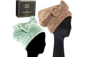 ICDI ICANDOIT ICANdOIT Super Absorb Microfiber Hair Dryging Caps for All Hair Style,Bow Tie Design,2 Packs Quick Drying Hair Turban-Perfect for Women and Kids(Watergreen+Chocolate)
