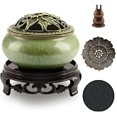 Ceramic Incense Burner with Lotus Incense Holder, Multi-Functional Incense Burner Holder for Incense Sticks, Coil Incense and Cones, Perfect Home Decor