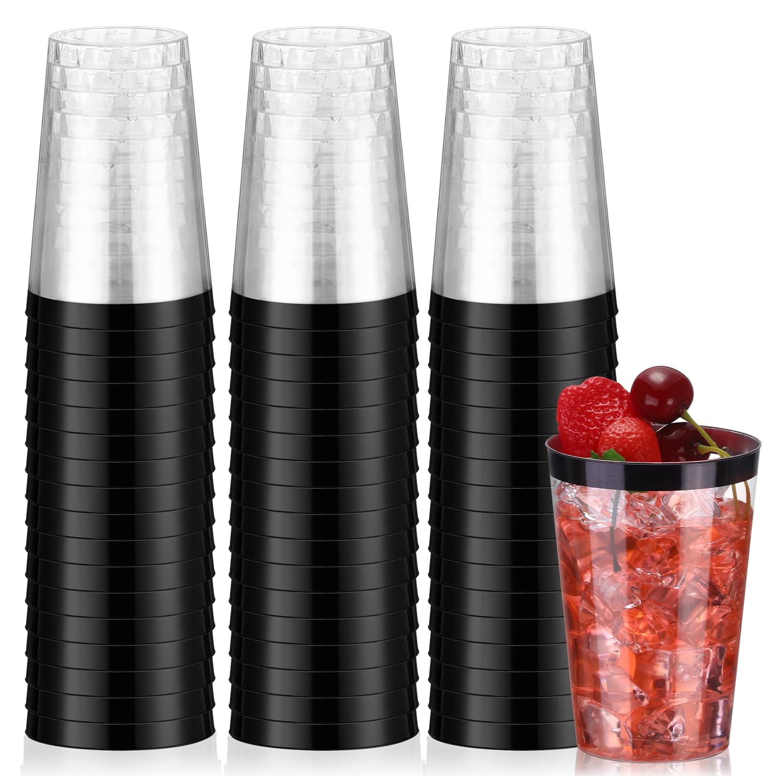 Photo 1 of Norme 50 Pcs 12 oz Plastic Cups Disposable Cups 12 oz Plastic Glasses Clear Tumblers with Rim for Birthday Wedding Party Elegant Wine Coffee Cocktail(Black)