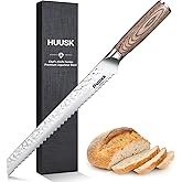 Huusk Bread Knife 10-Inch Japan Professional High Carbon Steel Hand Forged Ultra Sharp Serrated Knives Wide Wavy Edge Bread Slicing Knife for Homemade Sourdough Cake Father's Day Christmas Gift