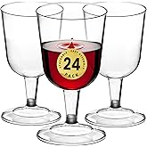 DecorRack 24 Wine Glasses, 6 Oz -BPA Free- Plastic Party Wine Cups, Perfect for Outdoor Parties, Weddings, Picnics, Stackable, Reusable, Disposable, Stemmed (Pack of 24)