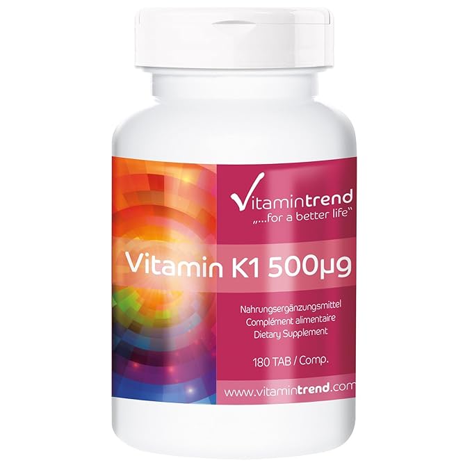 Vitamina K1 500mcg Fitomenadiona Bote para 6 ¡MESES! Vegana 180