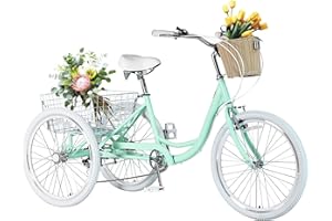 AkiiGer Adult Tricycles for Adults, 7 Speed Adult Trikes, 20/24/26 inch 3 Wheel Bike with Basket, Three-Wheeled Cruiser Bicycles for Women and Men, Without Fenders